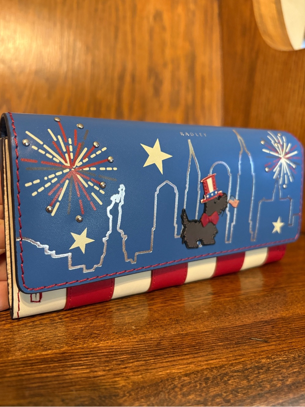 NWT-Radley London-Large Flap Over Wallet-Fireworks & Stripes-Cobalt-$148 - Picture 3 of 16